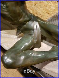 Max Le Verrier Art Déco Ancien Rare Grande Sculpture Statue Années 20 30 Bronze