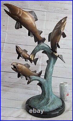 Mer Shore Nage Poisson Poissons Truite Bronze Marbre Sculpture Statue Art Déco