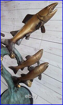 Mer Shore Nage Poisson Poissons Truite Bronze Marbre Sculpture Statue Art Déco