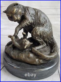 Mère Chat Bronze Sculpture Art Déco Statue Figurine Décor'Lost' Cire Cadeau