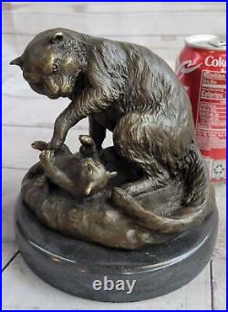 Mère Chat Bronze Sculpture Art Déco Statue Figurine Décor'Lost' Cire Cadeau