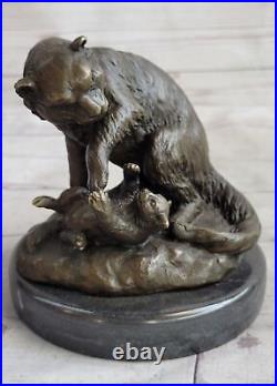 Mère Chat Bronze Sculpture Art Déco Statue Figurine Décor'Lost' Cire Cadeau