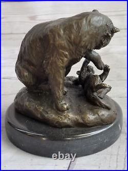 Mère Chat Bronze Sculpture Art Déco Statue Figurine Décor'Lost' Cire Cadeau