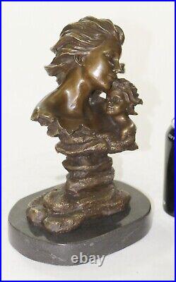 Mère Enfant Amour Bronze Sculpture Fait Figurine Statue Art Déco