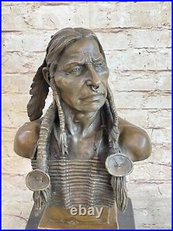 Native Américain Art Indien Chef Coiffe Bronze Buste Sculpture Statue 9.1kg