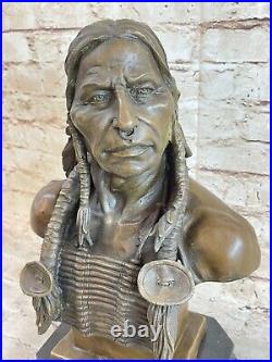 Native Américain Art Indien Chef Coiffe Bronze Buste Sculpture Statue 9.1kg