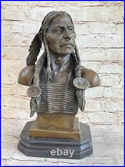 Native Indien Chef Bronze Buste Sculpture Statue 27kg Western Art Déco Figurine