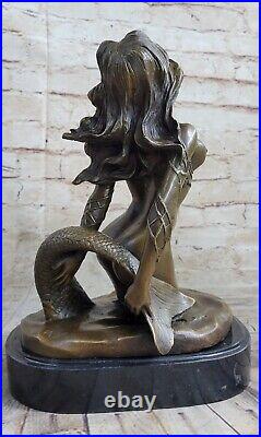 Original Style Art Nouveau Nu Bronze Marbre Sirène Statue Sculpture Figurine