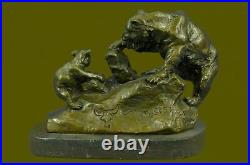 Ouest Art Charles Russell Noir Ours Mother Cub Bronze Statue Sculpture Décor