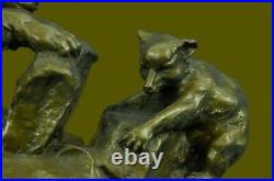 Ouest Art Charles Russell Noir Ours Mother Cub Bronze Statue Sculpture Décor