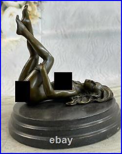 Ouest Art Déco Sculpture Nu Femme Fille Signé Bronze Statue Figurine Art Nr