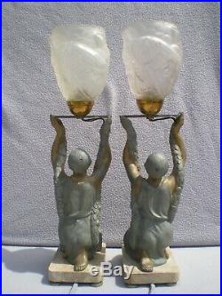 Paire de lampe art deco P. SEGA 1930 sculpture femme vintage statue lamp figural