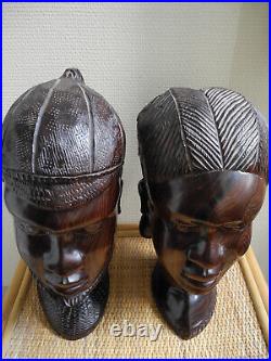 Paire sculptures africaines couple art ethnique ébène African art statues 1950