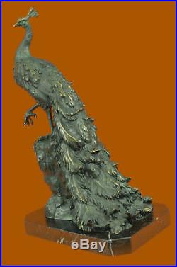 Paon Art Déco Fin Artisanal Bronze Sculpture Statue Figurine Figurine T