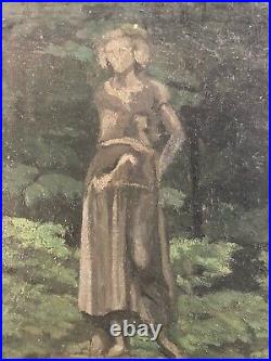 Peinture Huile Sur Toile Jean Arnavielle Statue Jardin Sculpture Arbre 1920 Art