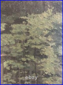 Peinture Huile Sur Toile Jean Arnavielle Statue Jardin Sculpture Arbre 1920 Art