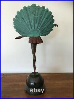 Pellier M Sculpture Bronze Art Deco Danseuse Paon