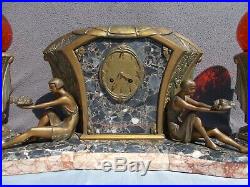 Pendule horloge lampe sculpture art deco LIMOUSIN statue femme en regule bronze
