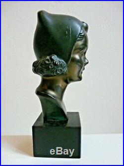 Petit Buste Fillette En Regule Patine Signe Max Le Verrier Art Deco 1930/40