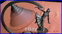 Petite Lampe Sculpture Femme Bronze Argente Art Deco/socle En Marbre / Lampe