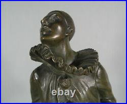 Pierrot Et Son Chat Sculpture Art Déco Bronze Ancien Signé Robert Bousquet