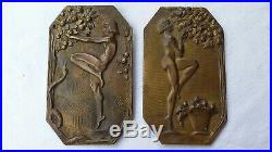 Plaques en bronze Art Déco signées DELAUNAY erotiques anciennes