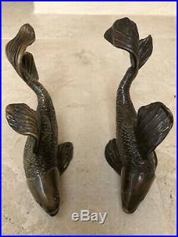 Poignée paire bronze porte poisson japonais design decoration maison art animal