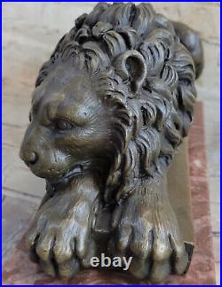 Pure Bronze Marbre Statue Art Roar Majestic Lions Sculpture Figurine