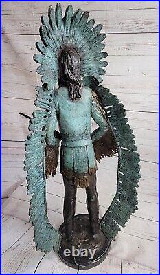 Rare Indien Native Américain Art Chief Aigle Buste Bronze Marbre Statue Figurine
