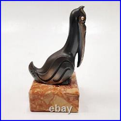 Rare Sculpture Statue Animalière Oiseau Pelican Signé MART Art Déco