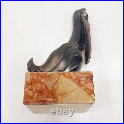 Rare Sculpture Statue Animalière Oiseau Pelican Signé MART Art Déco