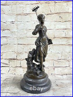 Rigide Travail Fermiers Statue Folk Art Femme Agriculteur Sculpture Bronze