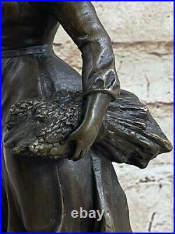 Rigide Travail Fermiers Statue Folk Art Femme Agriculteur Sculpture Bronze