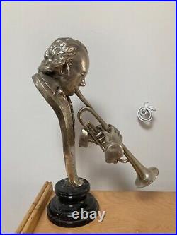 SCULPTURE Bronze argente socle marbre MILES DAVIS XXe jazz musique 62x38 cm art