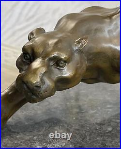 Sculpture Africain Lionne Faune Animal Bronze Statue Marbre Figurine Art Deco