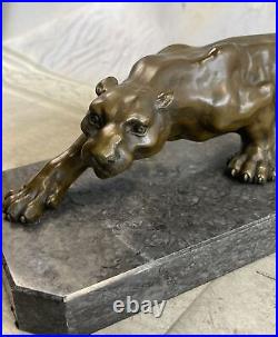 Sculpture Africain Lionne Faune Animal Bronze Statue Marbre Figurine Art Deco