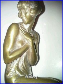 Sculpture Art Deco Old Bronze Le Fagays 1892-1935 Shy Fondeur Etling No Copy