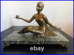 Sculpture Art Déco signée BALLESTE régule patine dorée doré Statue woman