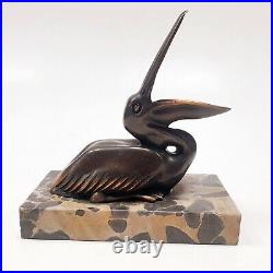 Sculpture Statue Animalière Oiseau Pelican Signé M. Bertin Art Déco Bronze