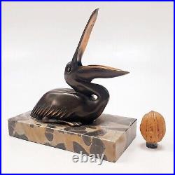 Sculpture Statue Animalière Oiseau Pelican Signé M. Bertin Art Déco Bronze