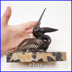 Sculpture Statue Animalière Oiseau Pelican Signé M. Bertin Art Déco Bronze