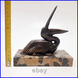 Sculpture Statue Animalière Oiseau Pelican Signé M. Bertin Art Déco Bronze