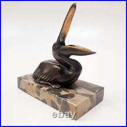 Sculpture Statue Animalière Oiseau Pelican Signé M. Bertin Art Déco Bronze