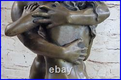 Sculpture Statue En Bronze Signée Antique Style Fille avec Un Faune 900 Art