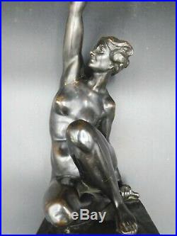 Sculpture ancienne nu bronze femme torchère art-déco A Puttemans Bruxelles