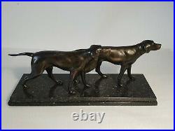Sculpture braque chiens de chasse à l'arrêt ART DECO en régule & marbre