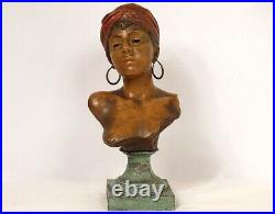 Sculpture bronze Villanis buste femme créole fondeur Blot Art Nouveau XIXè