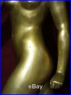 Sculpture bronze jeune femme(Artémis)au lévrierR. Rivoire 1930 Art-Déco