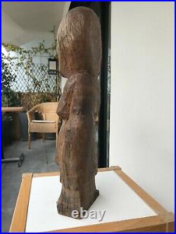 Sculpture en bois André POIRSON 1920-2003 Sainte Claire H 40cm Art Naïf Statue