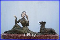 Sculpture femme lévrier statue Enrique Molins Balleste époque Art Nouv